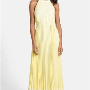 Ted Baker Yellow Pleated Halter Maxi Dress